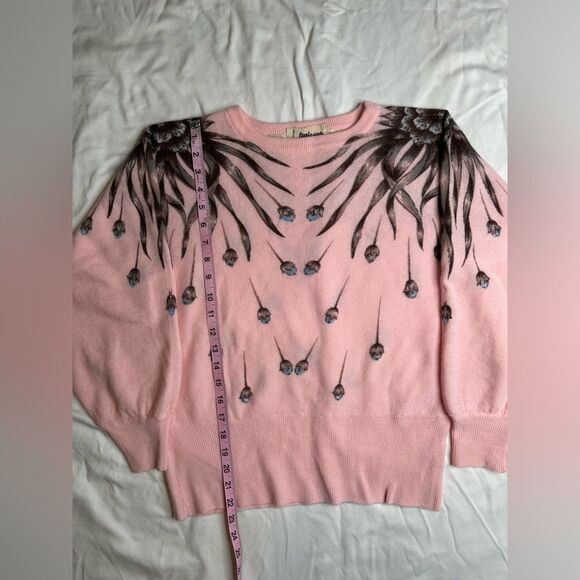 Vintage 80s/90s Marianna di Firenze Pink Lambswool Angora Floral Sweater Size M - Picture 6 of 11
